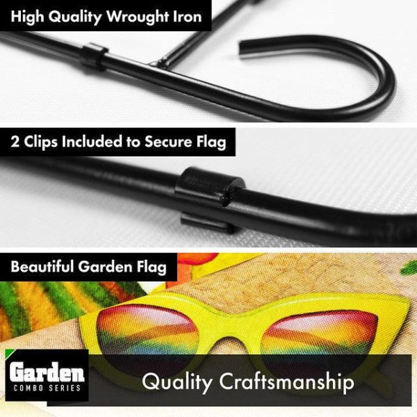 G128 Combo Pack: Garden Flag Stand Black 36x16 Inch & Garden Flag Welcome Summer Sandals Sunglasses 12x18 Inch - Image 3