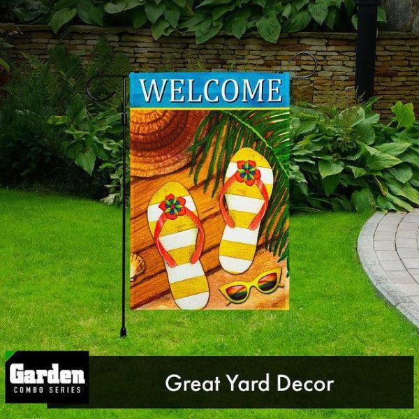 G128 Combo Pack: Garden Flag Stand Black 36x16 Inch & Garden Flag Welcome Summer Sandals Sunglasses 12x18 Inch - Image 9