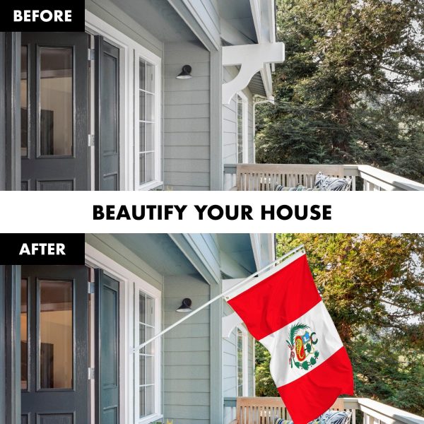 G128 Combo Pack: 6 Feet Tangle Free Spinning Flagpole (White) Peru Peruvian Flag 3x5 ft Printed 150D Brass Grommets (Flag Included) Aluminum Flag Pole - Image 3