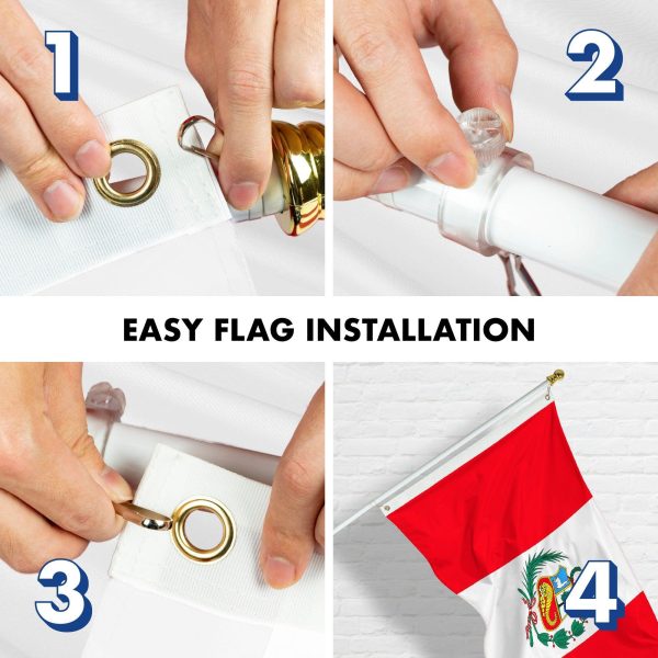 G128 Combo Pack: 6 Feet Tangle Free Spinning Flagpole (White) Peru Peruvian Flag 3x5 ft Printed 150D Brass Grommets (Flag Included) Aluminum Flag Pole - Image 7