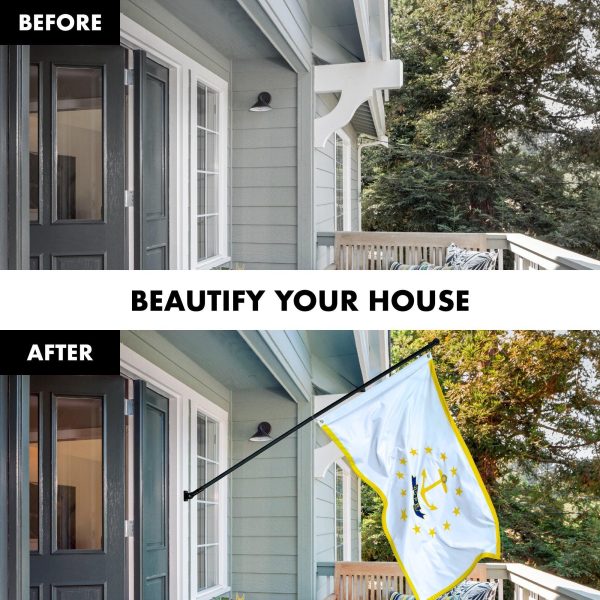 G128 Combo Pack: 5 Ft Tangle Free Aluminum Spinning Flagpole (Black) & Rhode Island RI State Flag 2x3 Ft, ToughWeave Series Embroidered 300D Polyester | Pole with Flag Included - Image 3