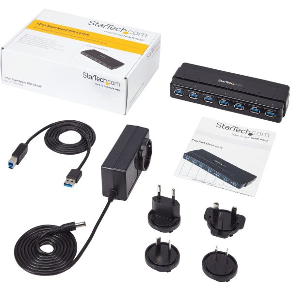 StarTech.com 7 Port SuperSpeed USB 3.0 Hub - 5Gbps - Desktop USB Hub with Power Adapter - Black - Image 6