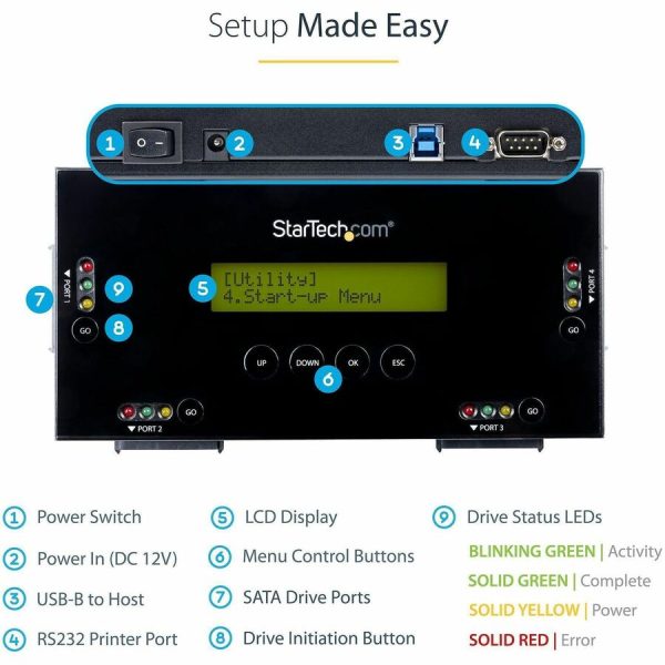 StarTech.com 4 Bay SSD/HDD Hard Drive Eraser, 2.5/3.5" SATA, Standalone Wiper, Disk Sanitizer, Hardware Wiper Erasing Tool, NIST/DOD/TAA - Image 2