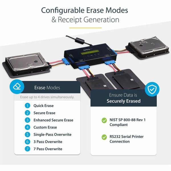 StarTech.com 4 Bay SSD/HDD Hard Drive Eraser, 2.5/3.5" SATA, Standalone Wiper, Disk Sanitizer, Hardware Wiper Erasing Tool, NIST/DOD/TAA - Image 4