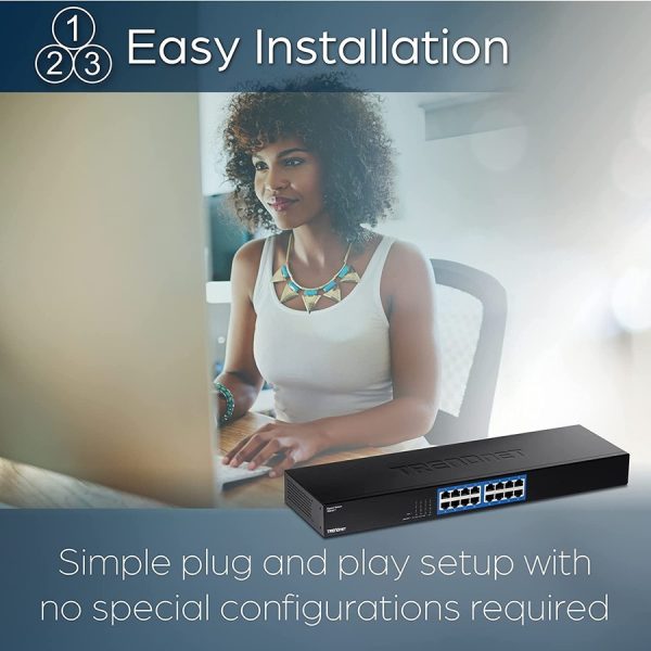 TRENDnet 16-Port Gigabit Switch, TEG-S17, 16 x Gigabit RJ-45 Ports, 32Gbps Switching Capacity, Fanless Design, Metal Enclosure, Internal Power Supply, Lifetime Protection, Black - Image 3