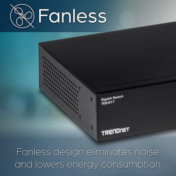 TRENDnet 16-Port Gigabit Switch, TEG-S17, 16 x Gigabit RJ-45 Ports, 32Gbps Switching Capacity, Fanless Design, Metal Enclosure, Internal Power Supply, Lifetime Protection, Black - Image 4