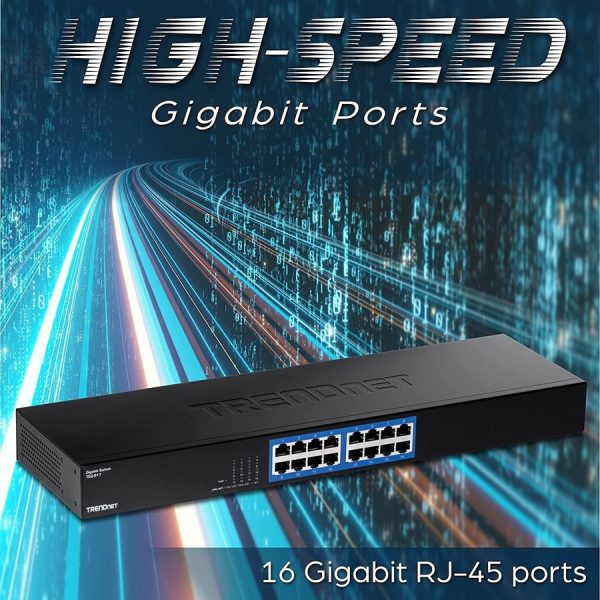 TRENDnet 16-Port Gigabit Switch, TEG-S17, 16 x Gigabit RJ-45 Ports, 32Gbps Switching Capacity, Fanless Design, Metal Enclosure, Internal Power Supply, Lifetime Protection, Black - Image 5