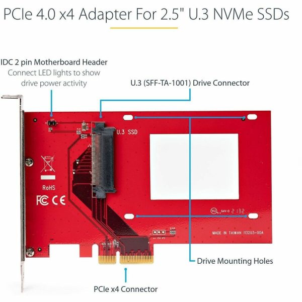 StarTech.com U.3 to PCIe Adapter Card, PCIe 4.0 x4 Adapter For 2.5" U.3 NVMe SSDs, SFF-TA-1001 PCI Express Add-in Card, TAA Compliantn - Image 3