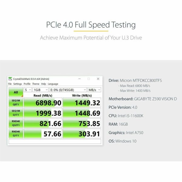 StarTech.com U.3 to PCIe Adapter Card, PCIe 4.0 x4 Adapter For 2.5" U.3 NVMe SSDs, SFF-TA-1001 PCI Express Add-in Card, TAA Compliantn - Image 4