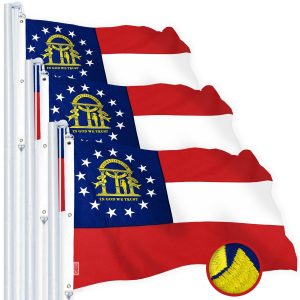 G128 3 Pack: Georgia GA State Flag | 6x10 Ft | StormFlyer Series Embroidered 220GSM Spun Polyester | Embroidered Design, Indoor/Outdoor, Brass Grommets, Heavy Duty, All Weather