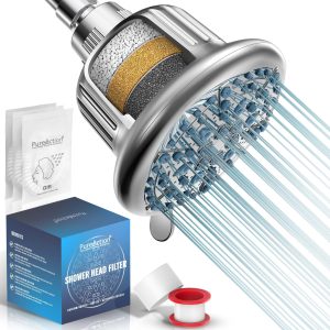 Shower Head Filter For Hard Water   7 Settings High Pressure Filtered Shower Head with Filters for Chlorine and Fluoride   Water Softener Showerhead with Filter for Hair and Skin