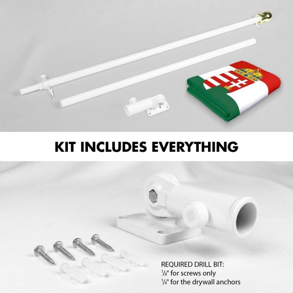 G128 Combo Pack: 6 Ft Tangle Free Spinning Flagpole (White) & Hungary Coat of Arms Flag 3x5 Ft Printed 300D Polyester, Brass Grommets (Flag Included) Aluminum Flag Pole - Image 2
