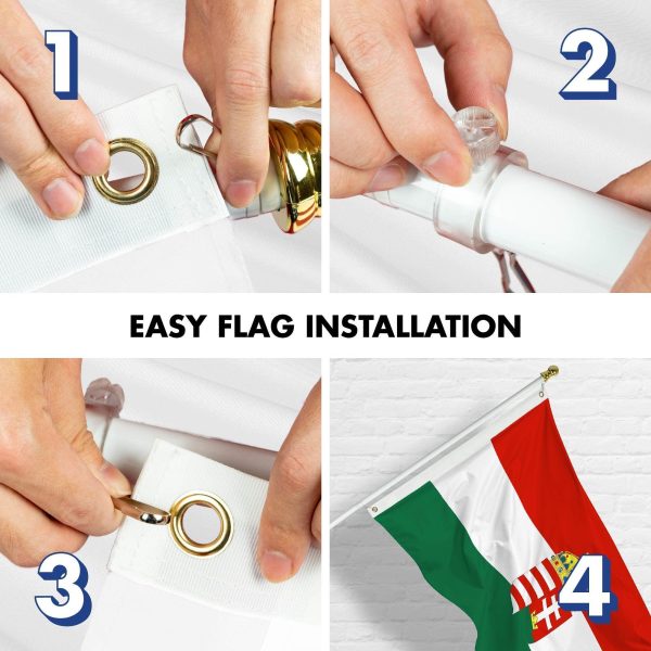 G128 Combo Pack: 6 Ft Tangle Free Spinning Flagpole (White) & Hungary Coat of Arms Flag 3x5 Ft Printed 300D Polyester, Brass Grommets (Flag Included) Aluminum Flag Pole - Image 7
