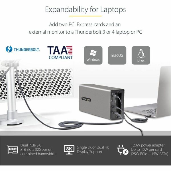StarTech.com Thunderbolt 3 PCIe Expansion Chassis, Enclosure Box w/Dual PCI-E Slots, External PCIe Slots, 8K/4K Output Via TB3/DP 1.4, TAA - Image 2