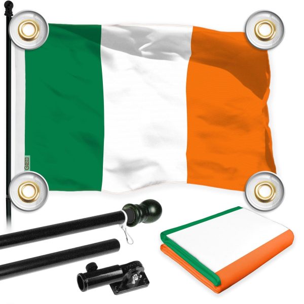 G128 Combo Pack: 6 Ft Tangle Free Aluminum Spinning Flagpole (Black) & Ireland Irish Flag 3x5 Ft, LiteWeave Pro Series Printed 150D Polyester, 4 Corner Brass Grommets | Pole with Flag Included