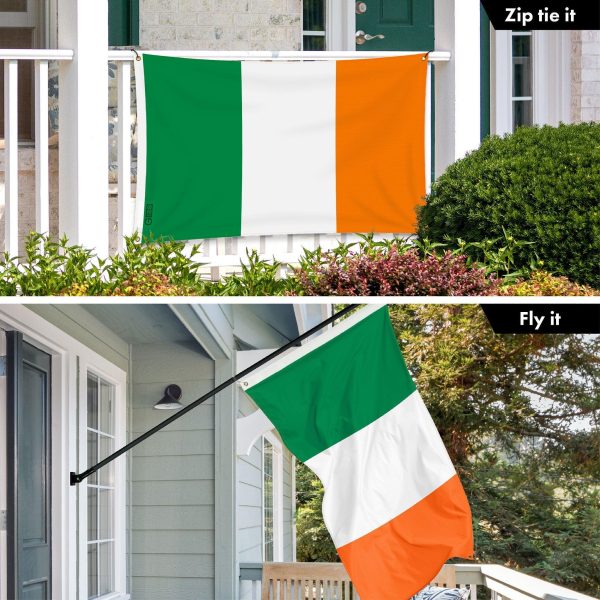G128 Combo Pack: 6 Ft Tangle Free Aluminum Spinning Flagpole (Black) & Ireland Irish Flag 3x5 Ft, LiteWeave Pro Series Printed 150D Polyester, 4 Corner Brass Grommets | Pole with Flag Included - Image 3