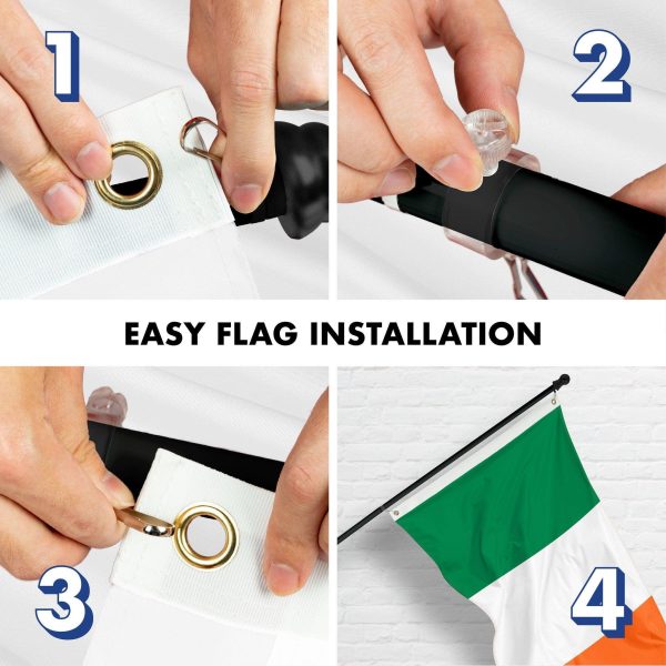 G128 Combo Pack: 6 Ft Tangle Free Aluminum Spinning Flagpole (Black) & Ireland Irish Flag 3x5 Ft, LiteWeave Pro Series Printed 150D Polyester, 4 Corner Brass Grommets | Pole with Flag Included - Image 7