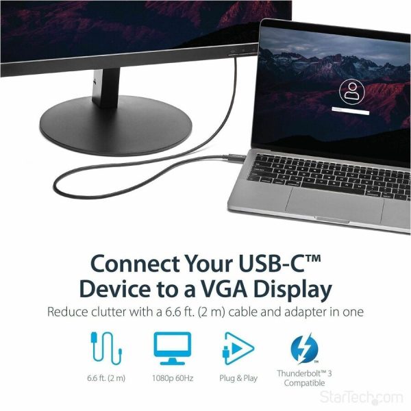 StarTech.com 6ft/2m USB C to VGA Cable - 1920x1200/1080p USB Type C DP Alt Mode to VGA Video Monitor Adapter Cable -Works w/ Thunderbolt 3 - Image 2