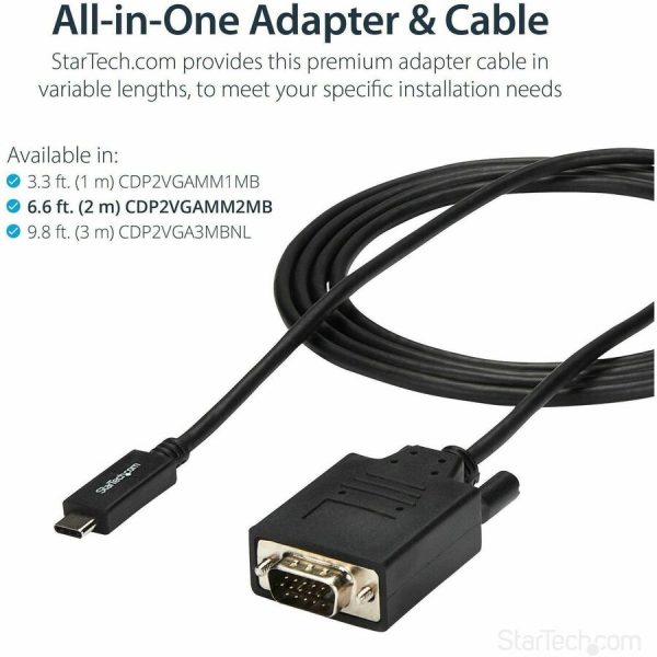 StarTech.com 6ft/2m USB C to VGA Cable - 1920x1200/1080p USB Type C DP Alt Mode to VGA Video Monitor Adapter Cable -Works w/ Thunderbolt 3 - Image 3