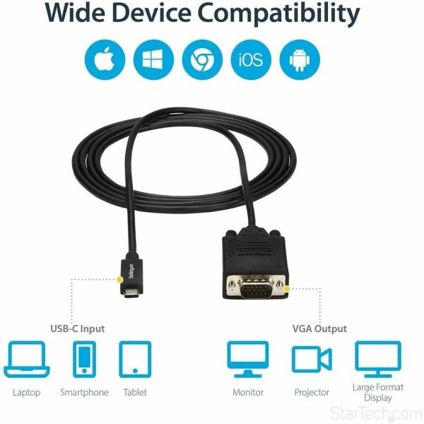 StarTech.com 6ft/2m USB C to VGA Cable - 1920x1200/1080p USB Type C DP Alt Mode to VGA Video Monitor Adapter Cable -Works w/ Thunderbolt 3 - Image 5