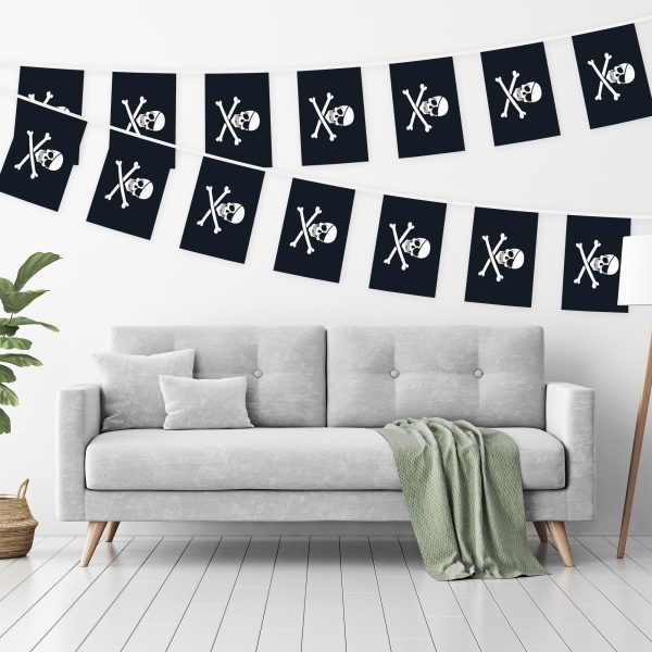 G128 Pirate (Jolly Roger) - Bones Bunting Banner | Flag 8.2 x 5.5 Inch, Full String 33 Feet | Printed 150D Polyester, Decorations For Bar and Festival Events Celebration - Image 2