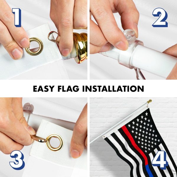 G128 Flag Pole 5 FT White Tangle Free & Thin Blue & Red Flag 2.5x4 FT Combo Embroidered Spun Polyester - Image 7