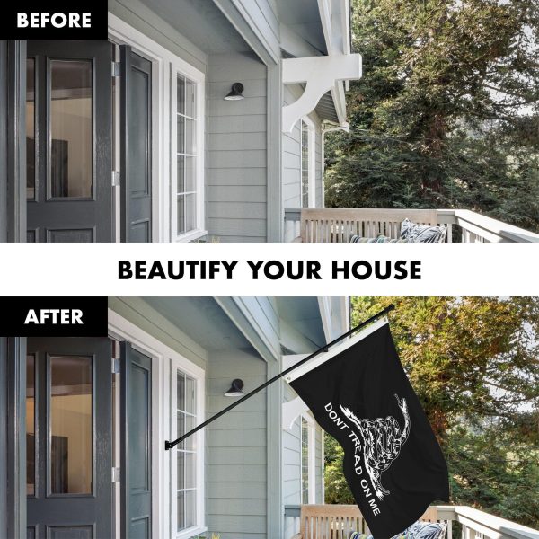 G128 Combo Pack: Flag Pole 6 FT Black Tangle Free & Gadsden Black and White Flag 3x5ft 150D Printed Polyester - Image 3