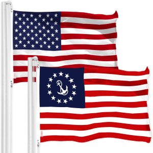 G128 Combo Pack: American USA Flag 3x5 Ft & American USA Yacht Ensign Flag 3x5 Ft | Both LiteWeave Pro Series Printed 150D Polyester, Brass Grommets