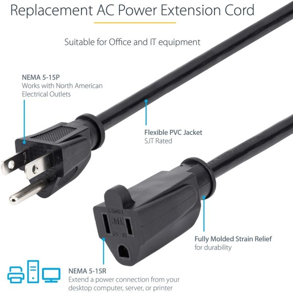 StarTech.com Power Extension Cable - 125V AC - 15A - 6ft - Black - Image 5