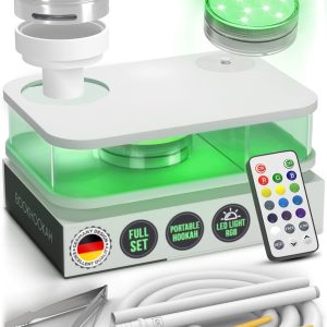 Portable Hookah Set With Everything And Case Premium WHITE Small Hookah Set For Travel Flat Hookah Box Hookah Set With Charcoal Holder & Coal Cover Travel Hookah Set With Everything