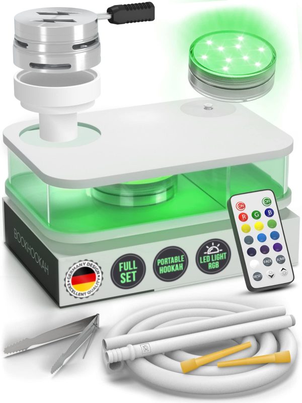 Portable Hookah Set With Everything And Case   Premium WHITE Small Hookah Set For Travel Flat Hookah Box Hookah Set With Charcoal Holder & Coal Cover  Travel Hookah Set With Everything