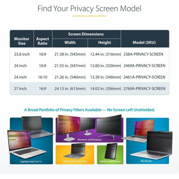 StarTech.com 27-inch 16:9 Computer Monitor Privacy Screen, Hanging Acrylic Filter, Monitor Screen Protector/Shield, +/- 30 Deg., Glossy - Image 5