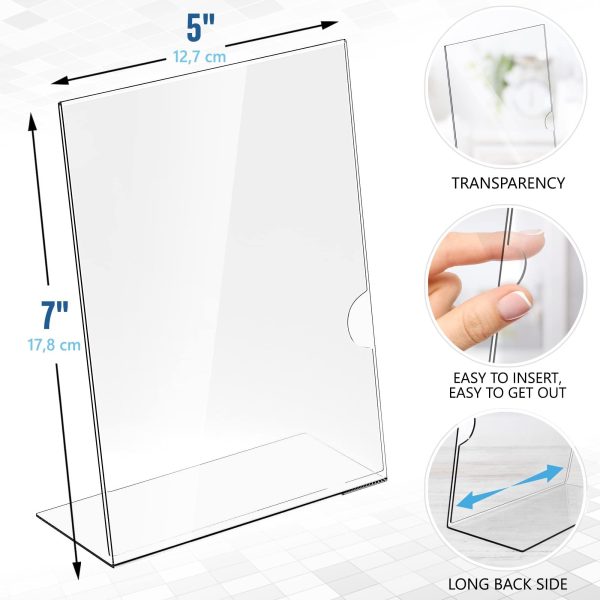 5 Pack Acrylic Sign Holders 5x7 inch   Plastic Stands for Display   5 X 7 Acrylic Sign Holder with Vertical Slanted Back   Clear Plastic Sign Holder Paper Display Table Stand Flyer Document Paper - Image 7