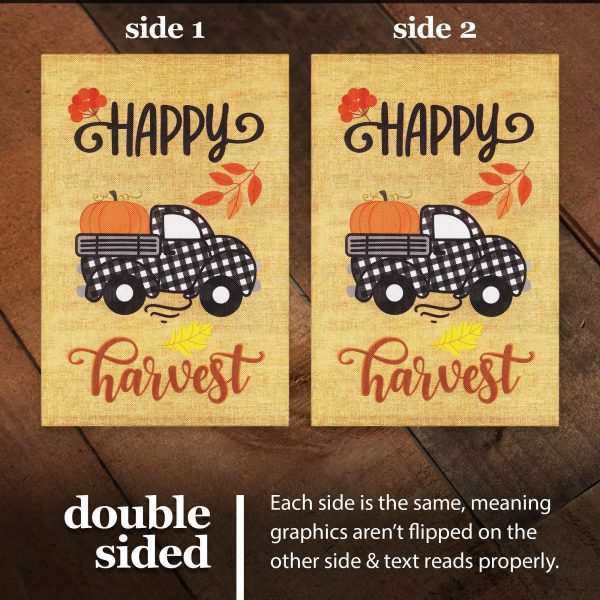G128 Garden Flag Happy Harvest Pumpkin in Truck Bed | 12x18 Inch | Printed Burlap Polyester - Fall Decoration - Image 3