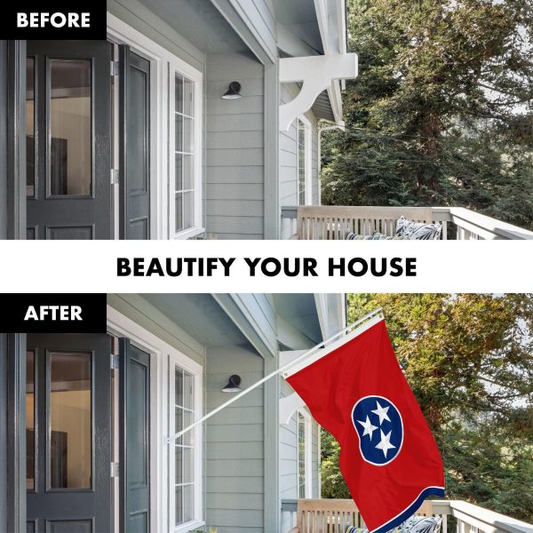 G128 Combo Pack: 5 Ft Tangle Free Spinning Flagpole (White) & Tennessee Flag 2x3 Ft Embroidered 220GSM Spun Polyester, Brass Grommets (Flag Included) Aluminum Flag Pole - Image 3