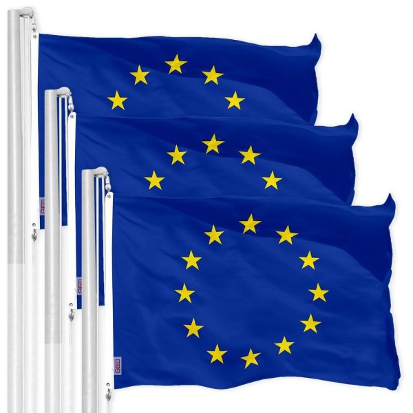 G128 3 Pack: European Union Flag | 3x5 Ft | LiteWeave Pro Series Printed 150D Polyester | Country Flag, Indoor/Outdoor, Vibrant Colors, Brass Grommets, Thicker and More Durable Than 100D 75D Polyester