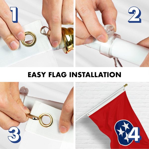 G128 Combo Pack: 5 Ft Tangle Free Spinning Flagpole (White) & Tennessee Flag 2x3 Ft Embroidered 220GSM Spun Polyester, Brass Grommets (Flag Included) Aluminum Flag Pole - Image 7