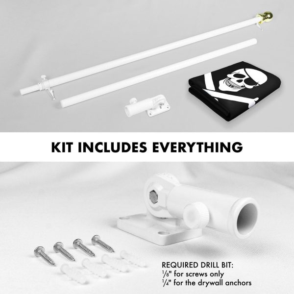 G128 Combo Pack: Flag Pole 6 FT White Tangle Free & Pirate Jolly Roger Bones Flag 3x5ft 150D Printed Polyester - Image 2