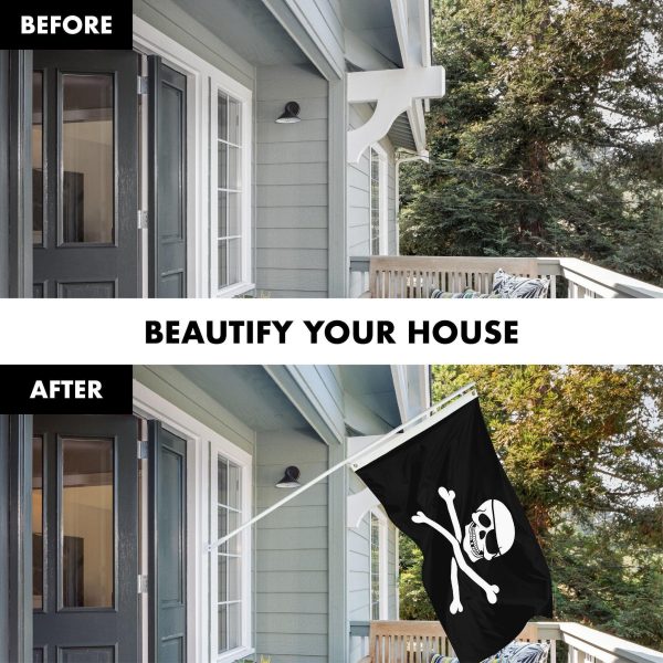 G128 Combo Pack: Flag Pole 6 FT White Tangle Free & Pirate Jolly Roger Bones Flag 3x5ft 150D Printed Polyester - Image 3