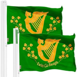 G128 2 Pack: Erin Go Bragh Flag | 3x5 Ft | LiteWeave Pro Series Printed 150D Polyester | Country Flag, Indoor/Outdoor, Vibrant Colors, Brass Grommets, Thicker and More Durable Than 100D 75D Polyester