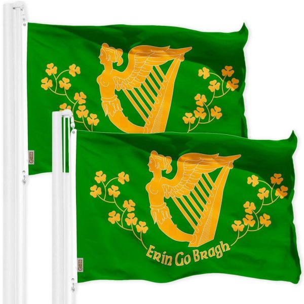 G128 2 Pack: Erin Go Bragh Flag | 3x5 Ft | LiteWeave Pro Series Printed 150D Polyester | Country Flag, Indoor/Outdoor, Vibrant Colors, Brass Grommets, Thicker and More Durable Than 100D 75D Polyester