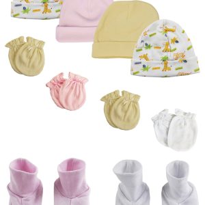 Baby Girl Infant Caps, Booties And Mittens (pack Of 10) Nc_0322