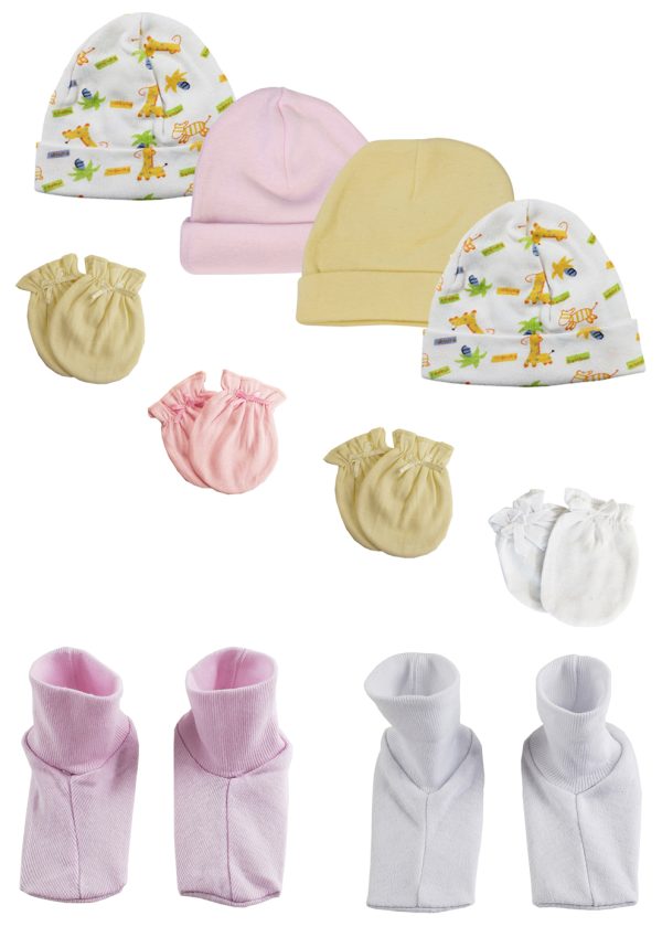 Baby Girl Infant Caps, Booties And Mittens (pack Of 10) Nc_0322