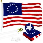 G128 Combo Pack: 6 Ft Tangle Free Aluminum Spinning Flagpole (White) & Betsy Ross Flag 3x5 Ft, ToughWeave Series Embroidered 300D Polyester | Pole with Flag Included