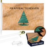 G128 Combo Pack: 6 Ft Tangle Free Aluminum Spinning Flagpole (White) & An Appeal to Heaven Tea-Stained Flag 3x5 Ft, Double ToughWeave Pro Series DS Embroidered 420D Polyester | Pole with Flag Included