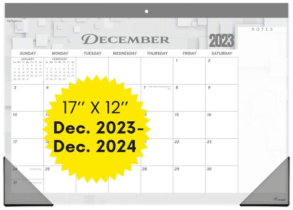 Desk Calendar 2024 17x12 Wall Calendar      Thick Paper & Notes Section   Runs from December 2023   December 2024 (Gray)
