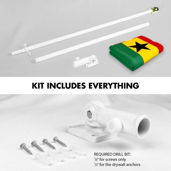 G128 Combo Pack: 6 Ft Tangle Free Spinning Flagpole (White) & Ghana Flag 3x5 Ft Printed 150D Polyester, Brass Grommets (Flag Included) Aluminum Flag Pole - Image 2