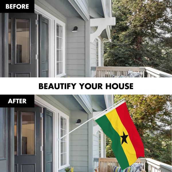 G128 Combo Pack: 6 Ft Tangle Free Spinning Flagpole (White) & Ghana Flag 3x5 Ft Printed 150D Polyester, Brass Grommets (Flag Included) Aluminum Flag Pole - Image 3