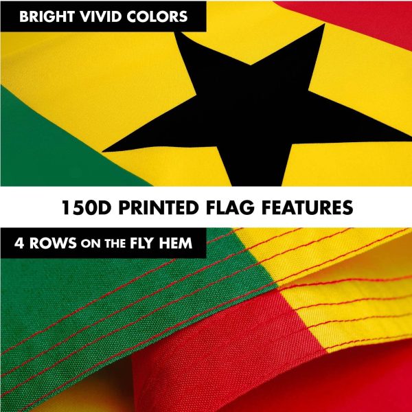 G128 Combo Pack: 6 Ft Tangle Free Spinning Flagpole (White) & Ghana Flag 3x5 Ft Printed 150D Polyester, Brass Grommets (Flag Included) Aluminum Flag Pole - Image 5
