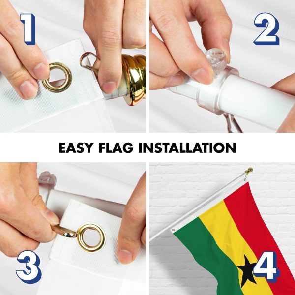 G128 Combo Pack: 6 Ft Tangle Free Spinning Flagpole (White) & Ghana Flag 3x5 Ft Printed 150D Polyester, Brass Grommets (Flag Included) Aluminum Flag Pole - Image 7